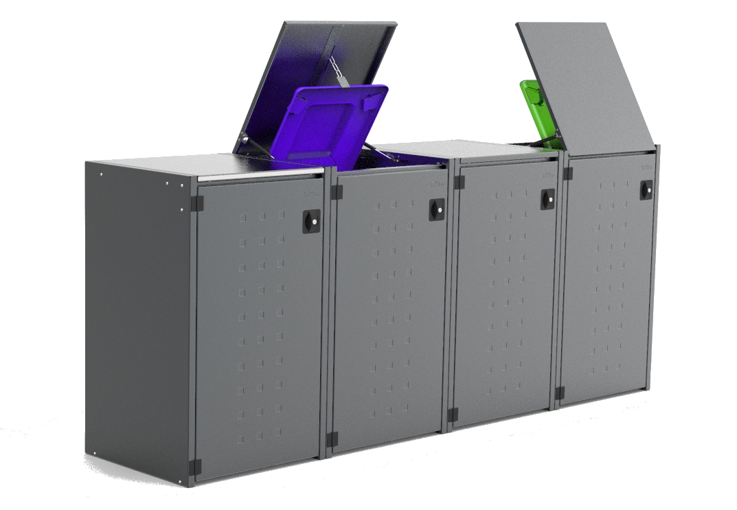 Müllbox Typ Boxxi Stahl verzinkt Anthrazit RAL-7016 mit Kipp-Deckel für 4x240L